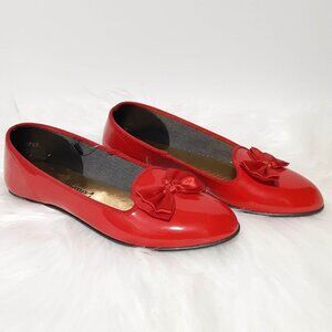 Red Patent Dress Shoes Flats Bows Calliope Size 2